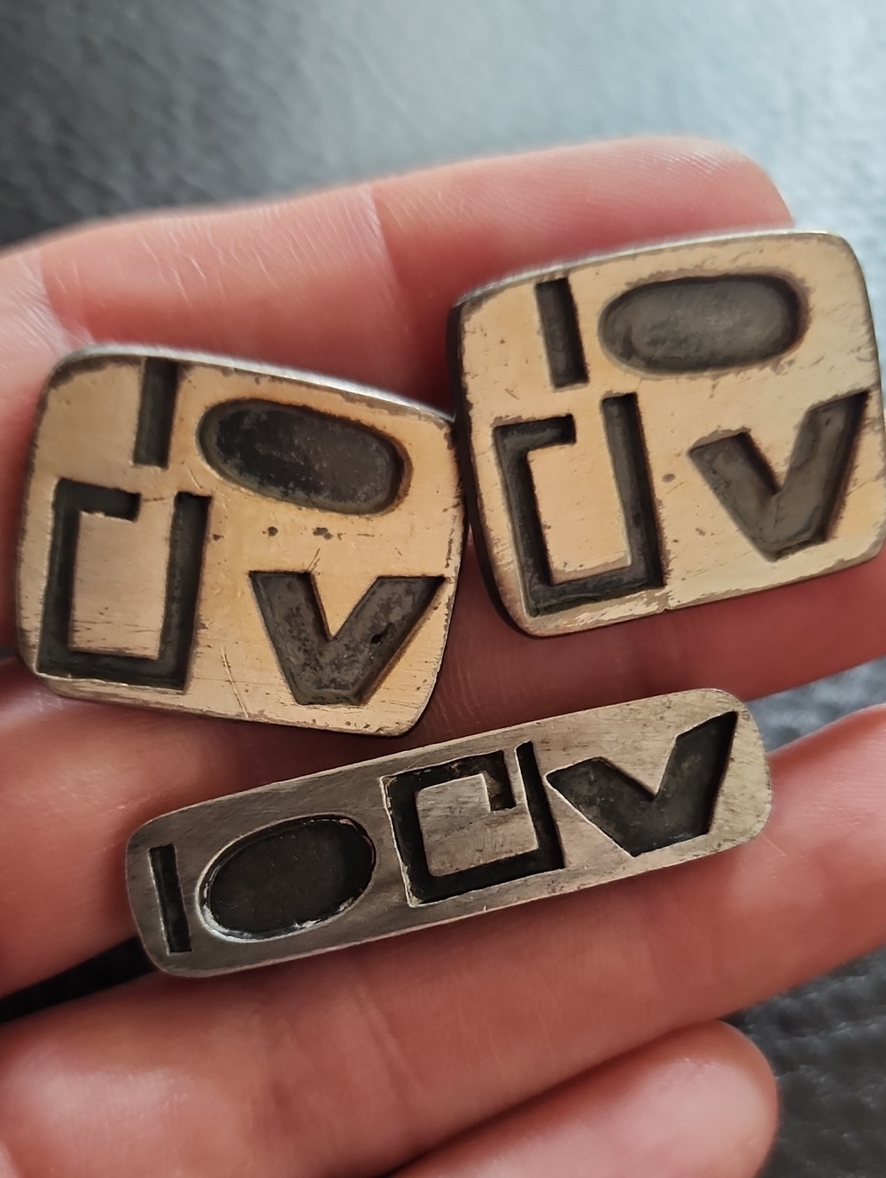 VTG Sterling Silver Cufflink and Tie Bar Set